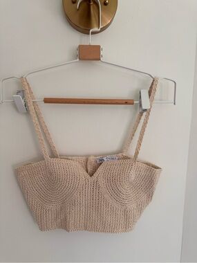 Zara Beige Crochet Bustier Crop Top